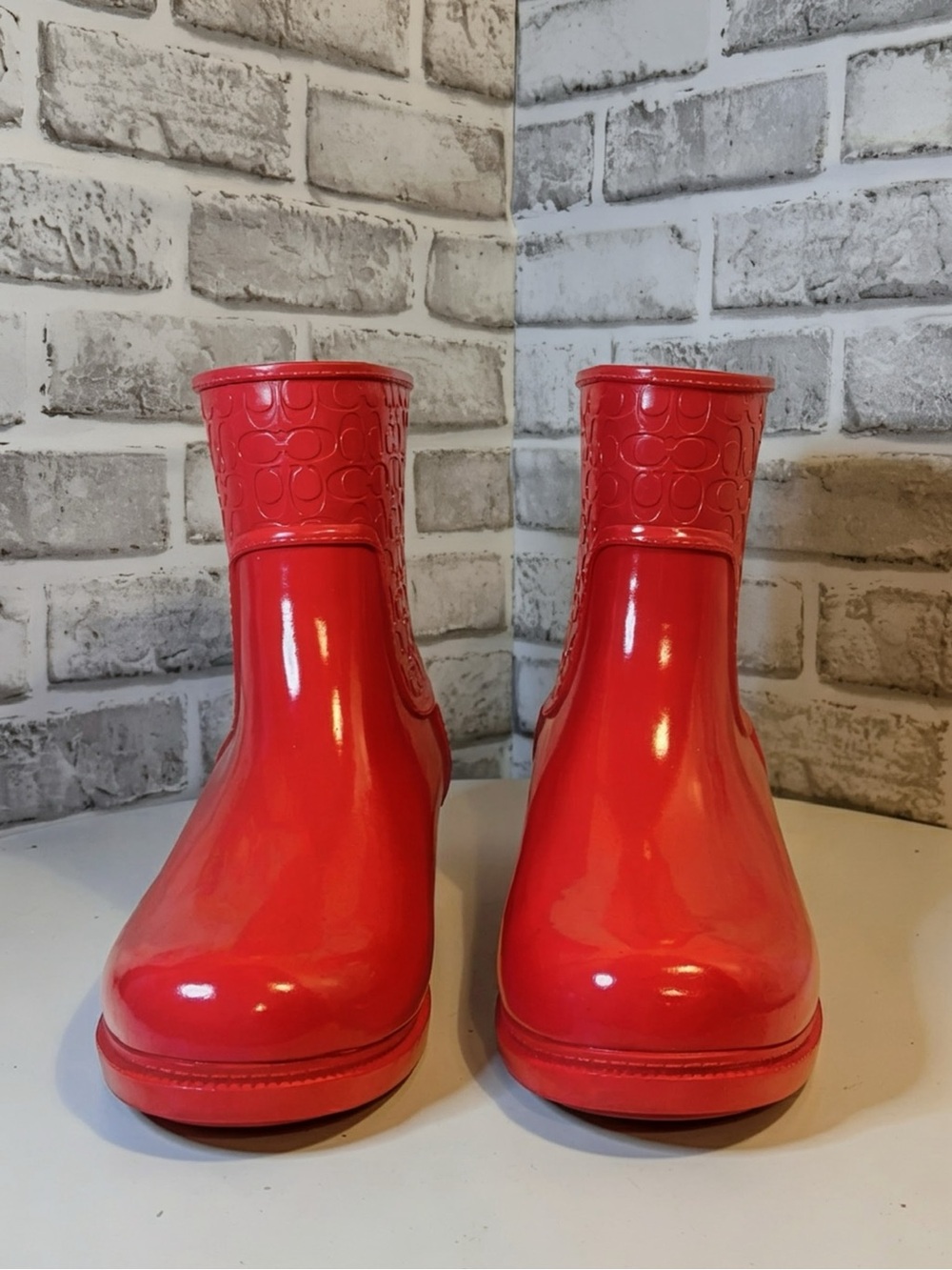 Coach Millie Red Glossy Rubber Rain Boots Size 10
